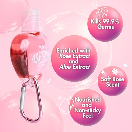 Image of Love Potion Hand Sanitizer Gel 30 ml | 85% Alcohol & 99% Protection - with Aloe Vera and Rose Extract | Cute Sanitiser Small with Clip-On Attachment | Hand Sanitizer Pocket Size