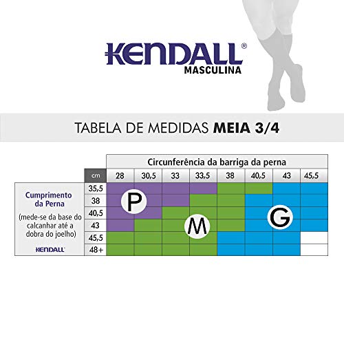 Kit com 3 Meias 3/4 Média Compresão, Kendall, Masculino, Preto, G