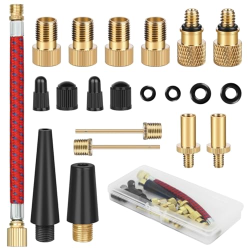 Image of STHIRA 21 Pcs Bicycle Valve Adapter Kit with Storage Box Universal Tyre Valve Adaptors for All Types of Bikes, e-Bikes, and e-Scooters, Car, Sports Ball Needle & Air Pump Accessories for Bikes
