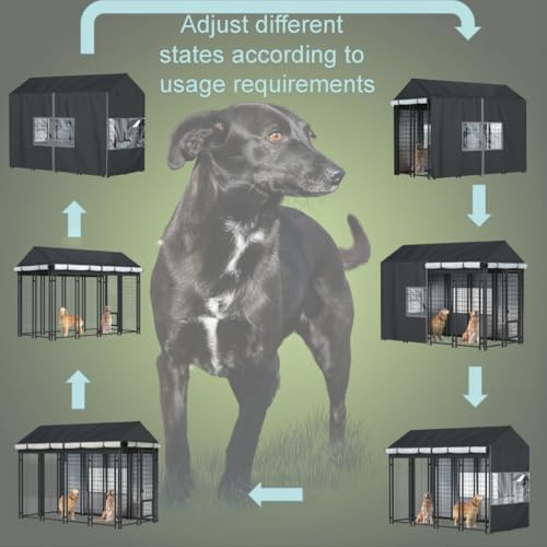 LYBOSH Dog Kennel Cover 8.1x4.1x6ft - Heavy Duty Waterproof Winter Insulated Cover with Transparent Windows & Fleece Lining for Outdoor Pet Cages, Black by LYBOSH - Image 7