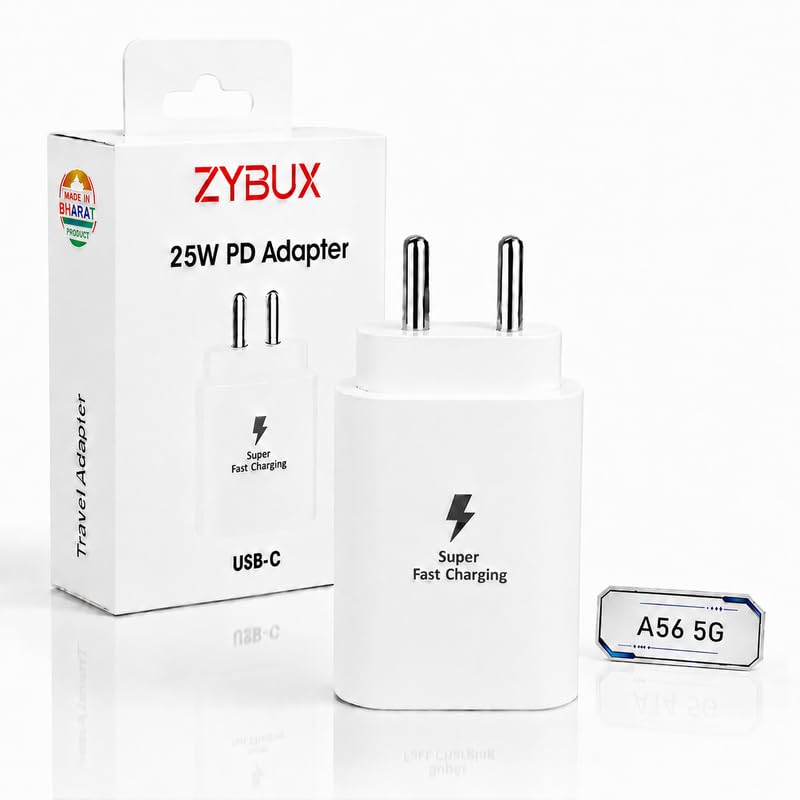 Image of 25W PD Type C Super-Fast Charger Adapter Compatible with Samsung Galaxy A56|A27|A14|A57|M14|M17e|M35|M56|M57|M47|F15|F16|F17|F35|F56 & Other USB-C Devices 25Watt Fast Travel Charging Block, White