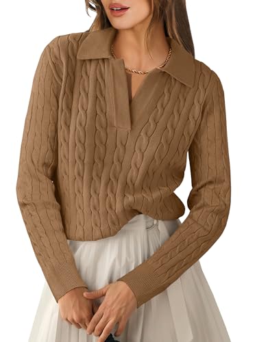ANRABESS Womens Cable Knit Sweaters Long Sleeve V...