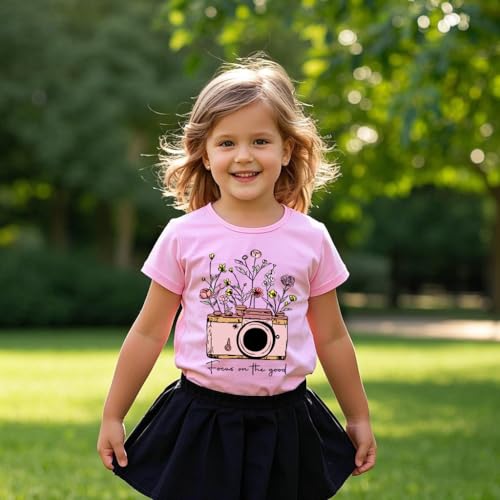 Image of Kids Short Sleeve Tees Toddler Crewneck T-Shirts Boys Girls Dino Raccoon Excavator Silly Goose Flower Girl Tops 2-7 Years