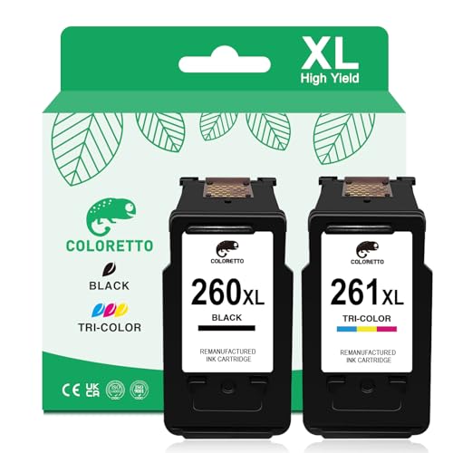 COLORETTO 260XL 261XL Ink Cartridges Replacement for Canon 260 and 261...