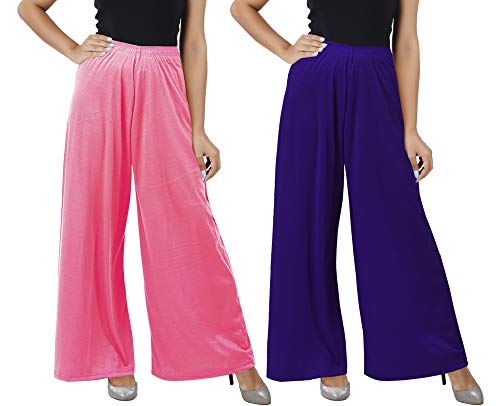 Image of Buy That Trendz M to 4XL Cotton Viscose Loose Fit Women M to 6XL Flared Wide Leg Palazzo Pants for Rose Purple 2 of Pack Combo XX-Large