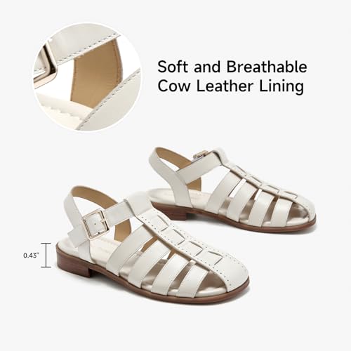 Image of BEAU TODAY Fisherman Sandals for Women, Women's Leather Flat Sandals, Gladiator Strappy Close Toe Roman Sandals Shoes Comfortable Dress Buckle Summer Shoes