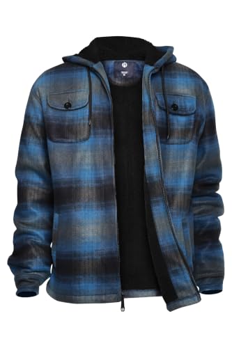 Image of TanBridge Men's Cotton Plaid Shirts Jacket Full Zip Fleece Flannel Sherpa Lined Hoodies Heavyweight Hoodies Jacket for Men