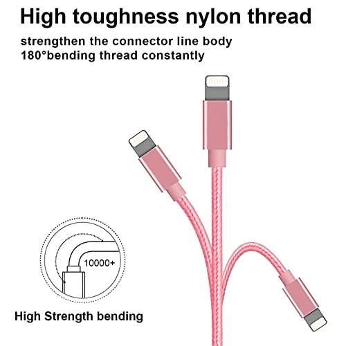 [Apple Mfi Certified] 3 Pack Iphone Charger, 3/6/10 Ft Iphone Charger Nylon Braided Fast Charging Lightning Cable Compatible Iphone 13/12/11 Pro Max/Xr/Xs/8/7/Plus/6S/Se/Ipad (Pink) #TOP6