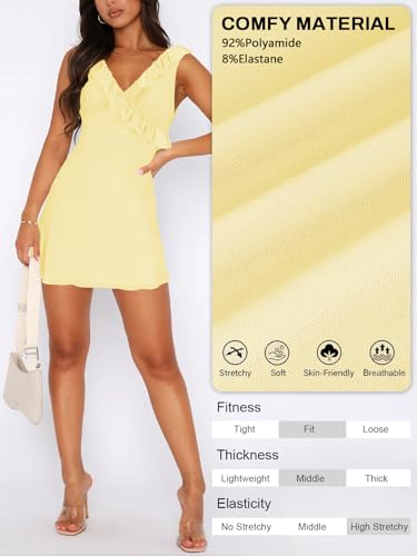 Image of MIYIEONZ Women Mini Dress Summer Formal Ruffle Short Dresses Yellow S