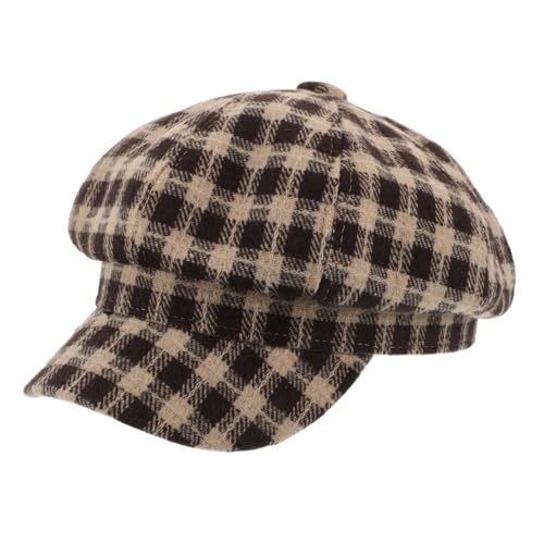 Ipetboom Cotton Plaid Beret for Women Vintage Newsboy Cap French Beanie Hat Fall Hat for Women Coffee