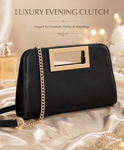 Image of VASCHY Clutch Purse for Women,Fashion Vegan Leather Cut-Out Handle Evening Handbag Crossbody Shoulder Bag for Wedding,Party