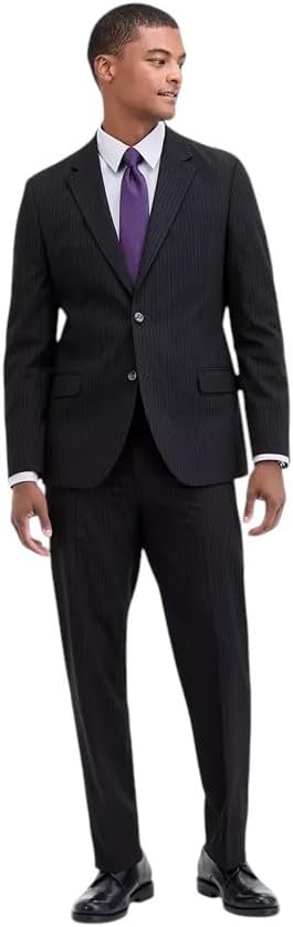Nautica Mens Modern fit 2 Piece Suit 46 L / 41 Waist Black Striped Stretch
