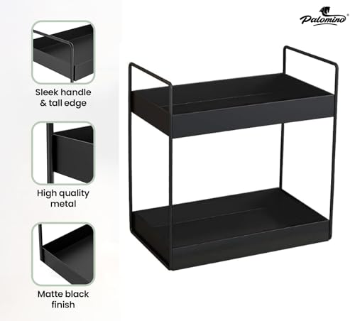 Image of Homify Metal 2-Tier Standing Spice Rack Storage Organizer, Bathroom Countertop Storage Shelf Cosmetic Organizer And Home /Kitchen Spice Rack (Black)