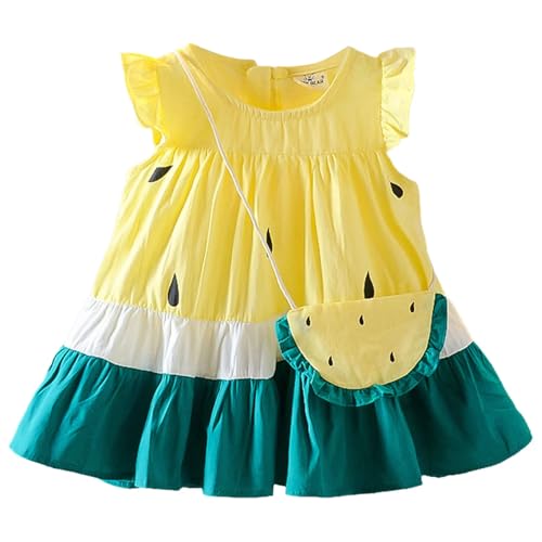 Image of Bold N Elegant One in Melon Girl's Cap Sleeve Cotton Summer Party Flared Knee Length Dress Frock with Faux Bag Purse for Infant Toddler Baby Girl's