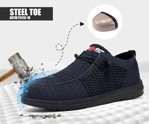 Image of LARNMERN Slip On Steel Toe Shoes Men Lightweight Comfortable Lounging Walking Sneakers Safety Work Steel Toe Loafers(9 Men, Dark Navy)