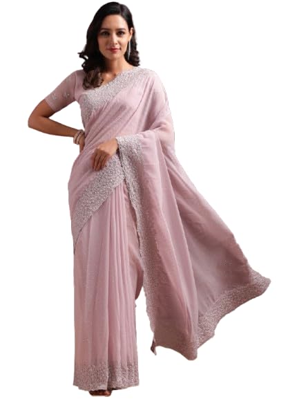 Kasee Women Lavender Saree with Sequin Detailing and Floral Embroidered Border