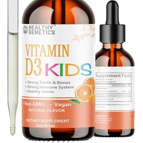 Healthy Genetics Liquid Vitamin D3 Kids | 680IU Vitamin D Liquid Drops(Cholecalciferol) | Bones | Immune | Heart Health | Boost Energy | 2oz Cover