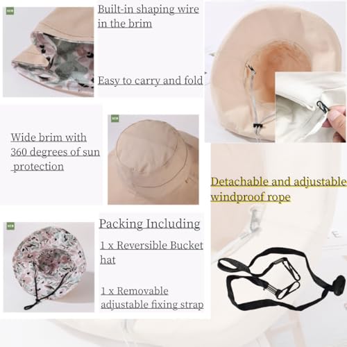 Reversible Bucket Hat Women UV Sun Protection Wide Brim Fisherman Hat Summer Beach Travel Cap - Image 6