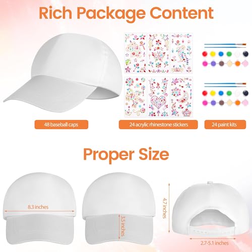 Image of Aneco DIY Baseball Caps Hats Adjustable Sport Ball Cap White Painting Baseball Caps for Outdoor Sports