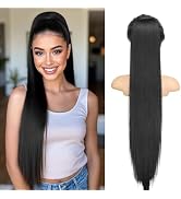 ORSUNCER Drawstring Ponytail Extension, Long Straight Pony Tails Hair Extensions Natural Soft Cli...