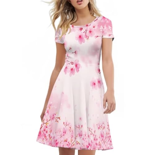 Image of AFPANQZ Womens Casual Summer Lightweight Vintage Dress Short Sleeve Midi Dress Knee-Long Luxury Formal Dress