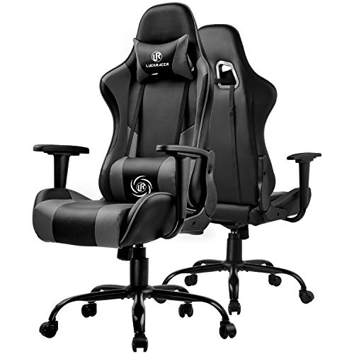 LUCKRACER-Silla-Gaming-Escritorio-Oficina-Gamer-Ergonomico-Respaldo-Reclinable-Giratoria-Ordenador-Gris