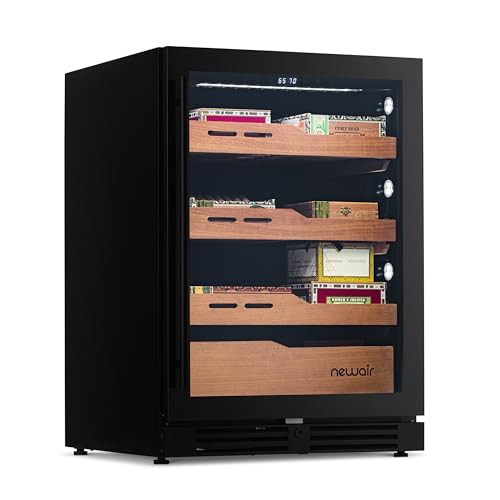 NewAir 1500 Count Electric Cigar Humidor Cabinet | Built-In or Freestanding Cigar Cooler with Spanish Cedar Drawers, Electronic Humidity & Temperature Control | LED Lighting, and Opti-Temp™ Heating