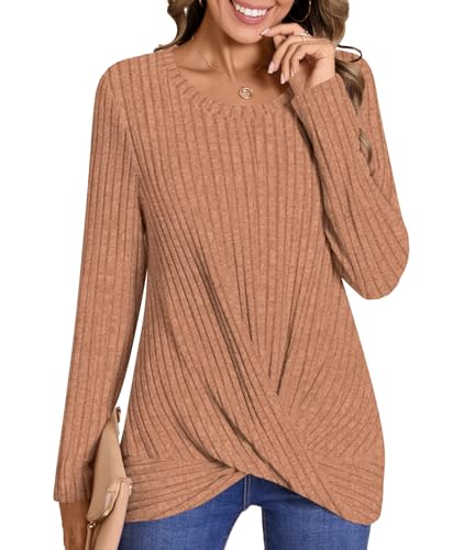 Image of HOTGIFT Women's Pullover Sweaters Winter Tunic Tops Long Sleeve Crewneck Shirts Casual Comfortable Blouse