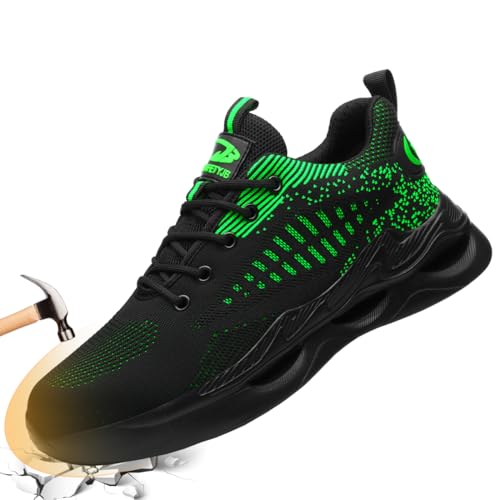 Zapatos de Trabajo para Hombre Zapatos de Seguridad Mujer Trabajo Zapatillas Unisex Botas de Trabajo Verano Transpirables Zapatos de Industrial Negro Verde 38