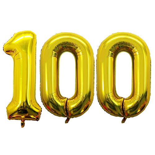 Image of Atpata Funky 100 Number Golden Foil Balloon 32 inch Size Birthday Decoration Items | Happy Birthday Decoration Kit | 100th Year Birthday Party Anniversary Wedding Decorations