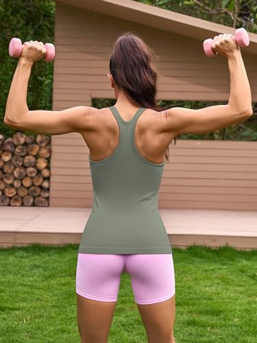 Image of ATTRACO Ribflex Ribbed Workout Tank Tops for Women with Built in Bra Racerback Scoop Neck Athletic Top