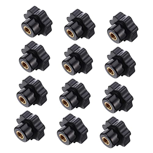 NAMOARLY 12 Pcs Nut Handle Clamping Knob Thru Hole Knobs Tightening Hand Knobs Threaded Hand Knob Screw-on Handle Knobs Replacement Tighten Knob Star Thru Knob Star Hole Knob Black Plastic