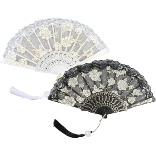 Vintage Ventaglio a Mano in Pizzo, 2 Pezzi Ventaglio da Sposa in Pizzo Ventaglio Matrimonio, Ventagli Matrimonio, Ventaglio Pieghevole da Donna retrò Ventaglio Pieghevole in Pizzo Ventaglio a Mano