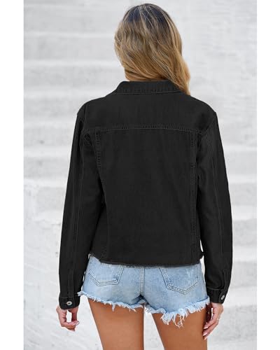 Image of luvamia Denim Jacket for Women Distressed Jean Jackets Button Up Vintage Western Trucker Jacket Frayed Hem Pockets