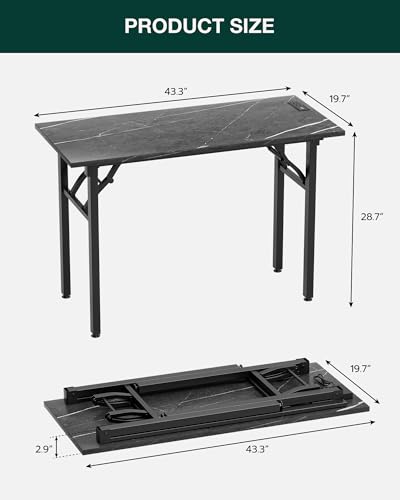Image of Frylr Small Folding Computer Desk - 43.3 Inch Portable Table for Craft and Study, Lightweight Desk for Small Spaces, Foldable Laptop Table Built-in AC /USB Outlets for Convenience, Marble Greige