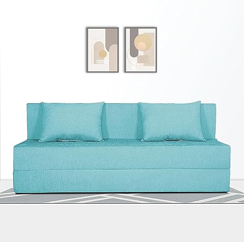 Image of Adorn India Easy 4 Seater Sofa Cum Bed (Alyn Pattern) Size 6' X 6' Ft (Aqua Blue Color) (1 Year Warranty)