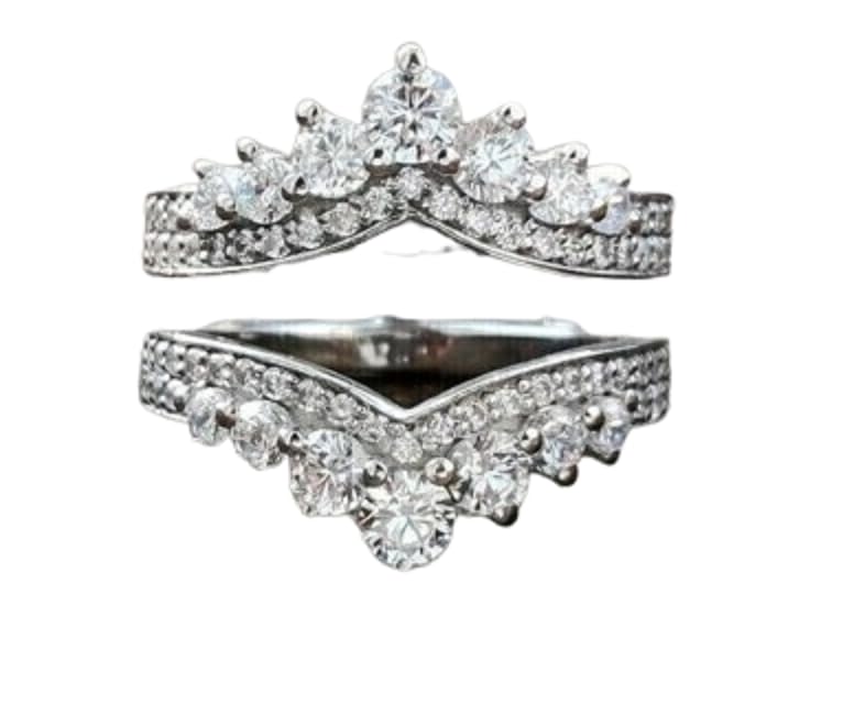 AARK & CO 2.20 Ct Round Cut Lab Created Diamond Prong Set Woman's Enhancer Guard Warp Wedding Ring 14K White Gold Finish