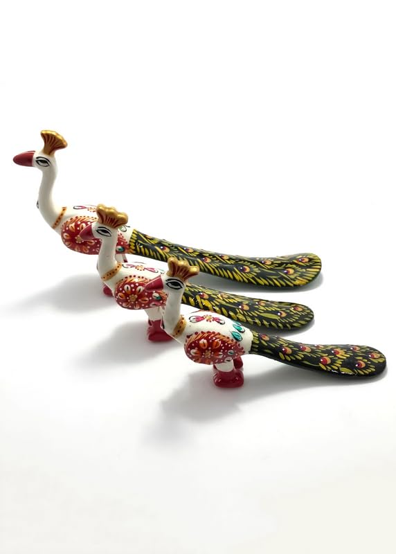 HYCOT+ Handcrafted Set of 3 Showpiece Peacock in White Color for Decoration and Gift Purpose