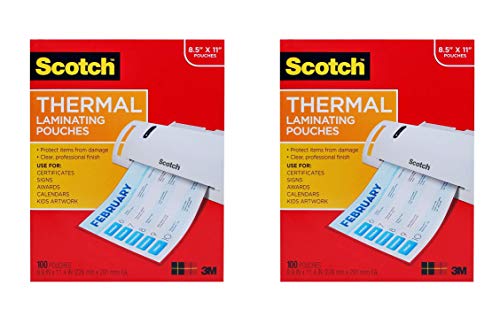Scotch Thermal Laminating Pouches, 100-Pack, 8.9 x 11.4 inches, Letter Size Sheets (TP3854-100) Pack of 2