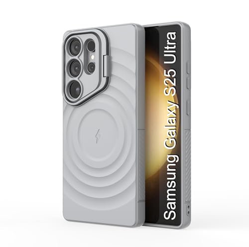 Image of LuxuryKase Shockproof Case for Samsung Galaxy S25 Ultra | Ripple Pattern | Camera Protection | Inner Velvet Fabric Lining | Protective Cover with Enhanced Grip & Wireless Charging Support - Grey