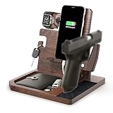 BarvA Adaptive Wood Gun Rack Phone Wallet Docking Station Military Watch Night Stand Key Holder Side Table Charging Station Self Defense Desk Organizer Tray Tactical Gear Men Accessories Bedside Caddy