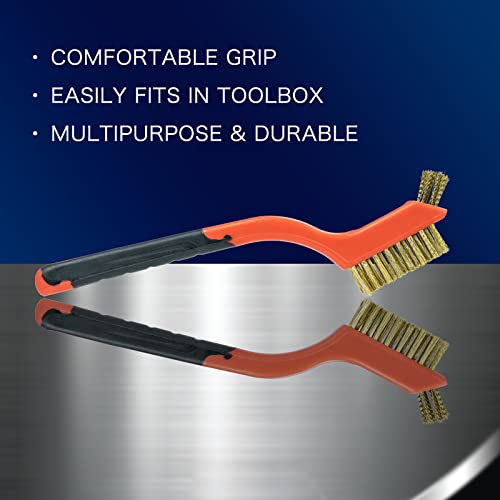 Image of SALI 9pcs Wire Brushes for Cleaning Rust Removal Nylon /Brass /Stainless Steel Bristles with Curved Handle Grip for Dirt & Paint Scrubbing Removing Unfinished Metal Parts, Paint Stains Household Clean