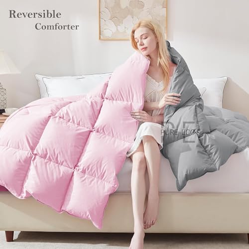 Image of PURE ECO Reversible 300 GSM Comforter Single Size - Luxury & Soft Microfiber 300 GSM Comforter for Winter - Duvet /Blanket Single Size (60 inchX90 inch) - Baby Pink /Silver Grey Color