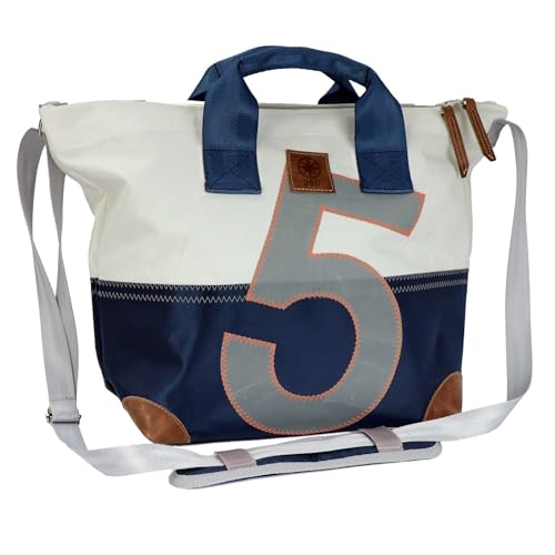 360° Grad Suutje Schultertasche Segeltuch weiß-blau, Zahl hellgrau