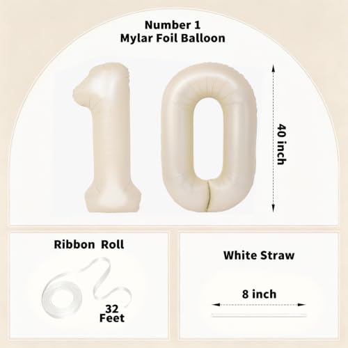 Image of Number Balloons for Birthday Decorations - 40 Inch Large Party Balloons 10, Cream Foil Number Balloons for Boys Girls, Balloons for Party Supplies