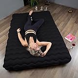 BEDIA Futon Mattress, Japanese Floor Bed, Portable, Roll up, Extra Thick and Comfortable (Black, Full-Soft)