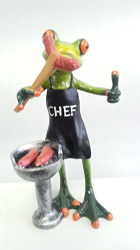 Süßer Frosch am Grill mit Bratwurst Deko Figur Dekoration Zierfigur Froschfigur