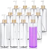 JUVITUS 16 oz / 500 ml Clear Professional Cylinder PET Plastic Bottles with Gold Lotion Pump (12 pack)
