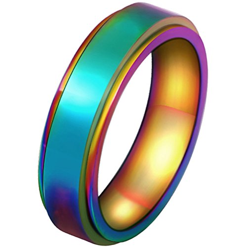 HIJONES Jewelry Unisex's Stainless Steel LGBT Gay Lesbian Pride Rainbow Spinner Ring Size 8