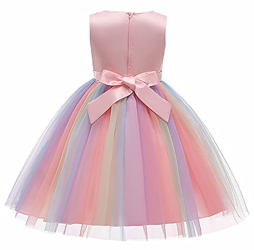 Super Fairy Flower Girls Sequin Mesh Tulle Rainbow Party Dress Princess Lace Ball Gown2